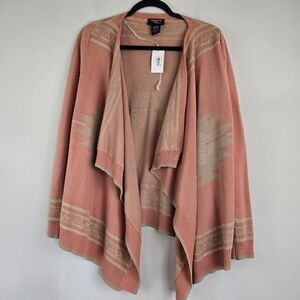 Hooked Up by I.O.T.  Sweater Medium Cardigan Women Pwach Aztec‎ Sparkly.D53
